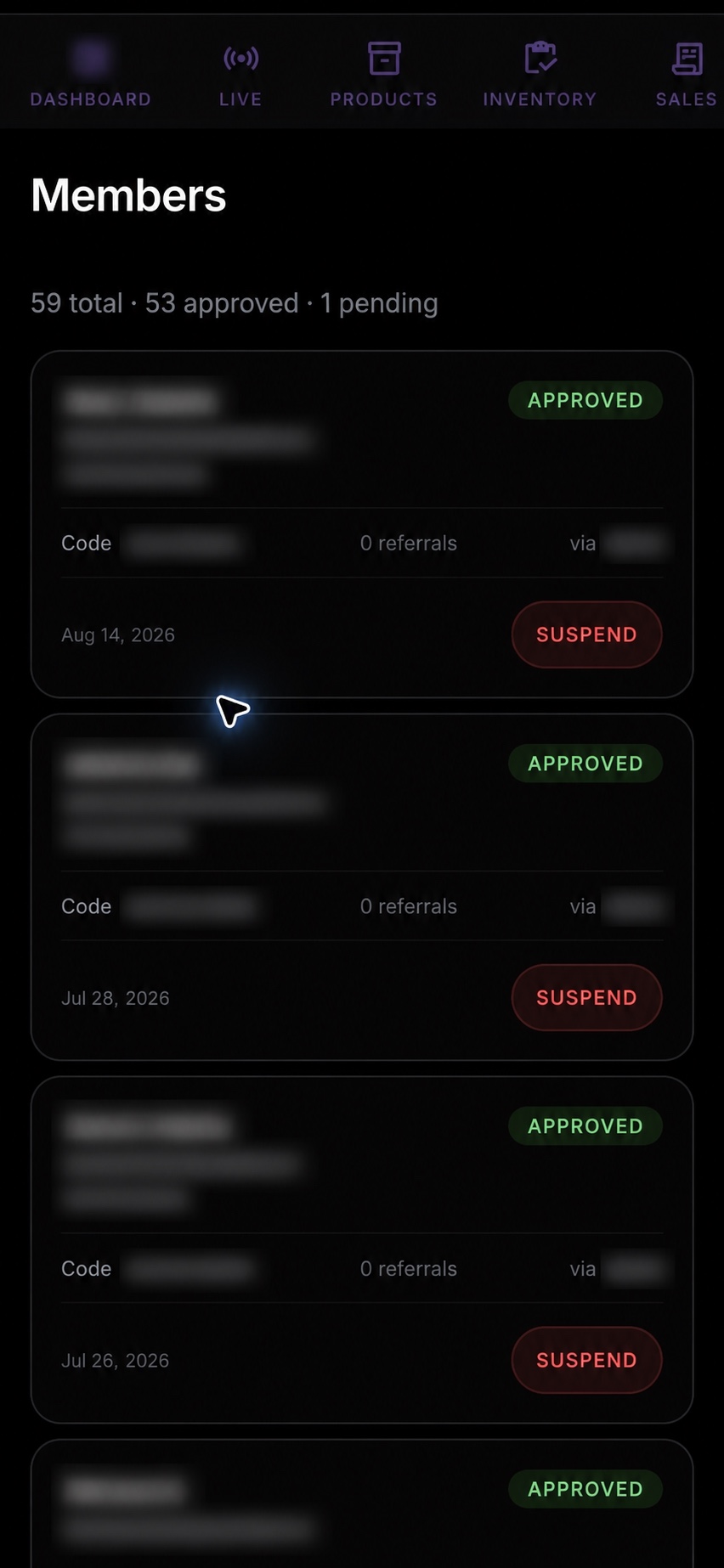 Anonymized mobile membership cards and controls
