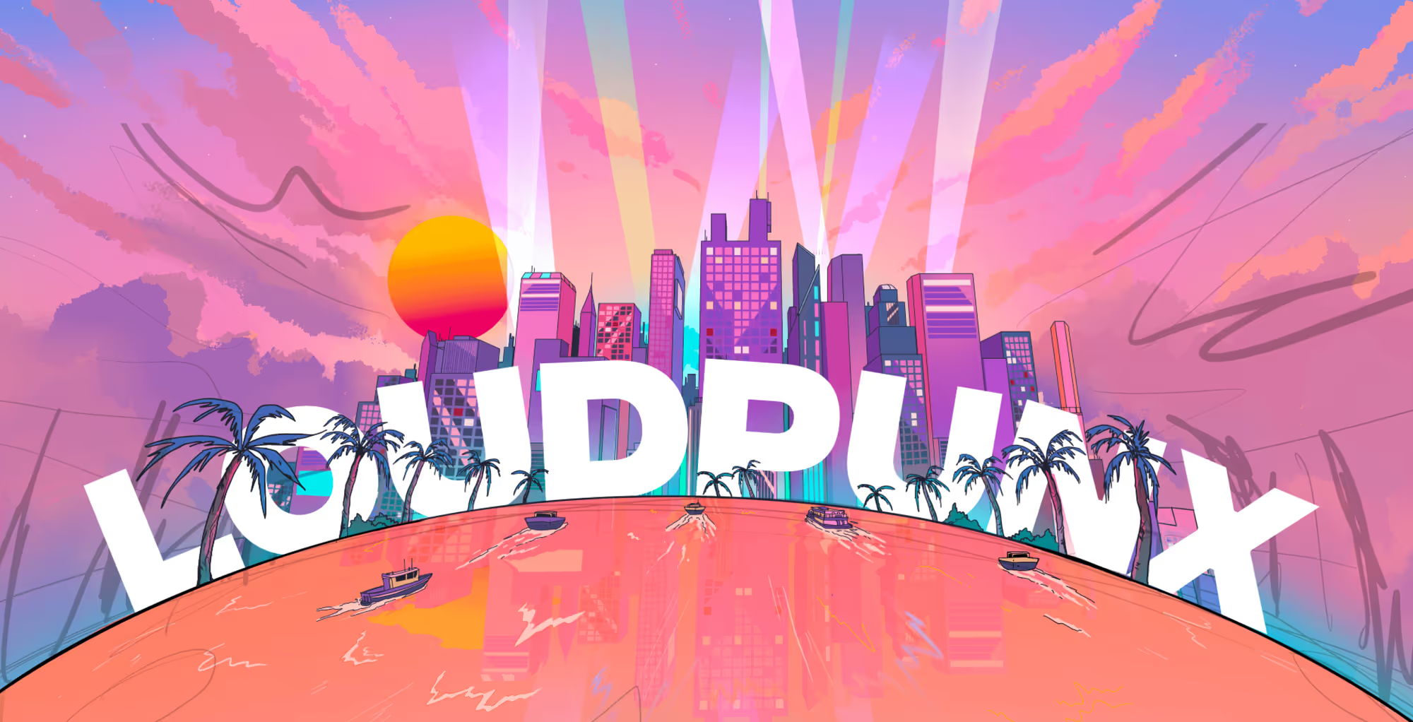 LoudPunx sunset skyline and palm trees