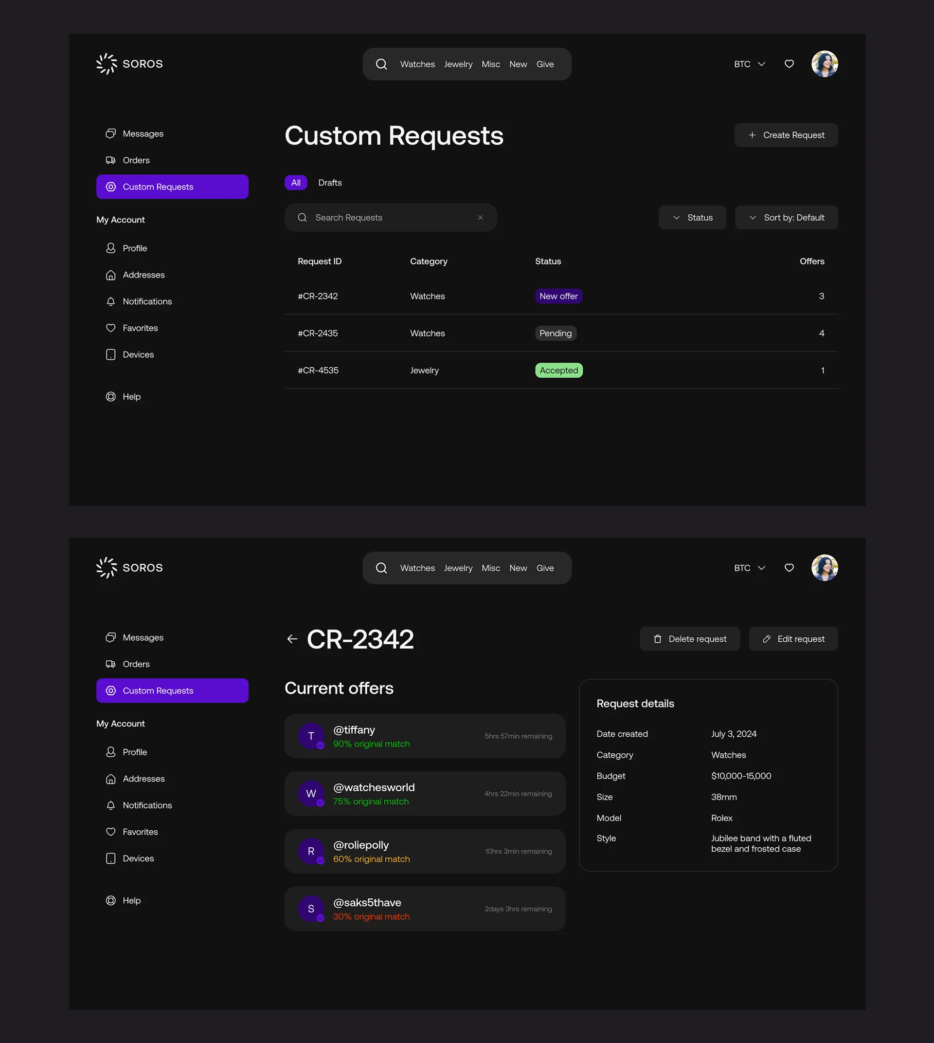 Soros: Web interface